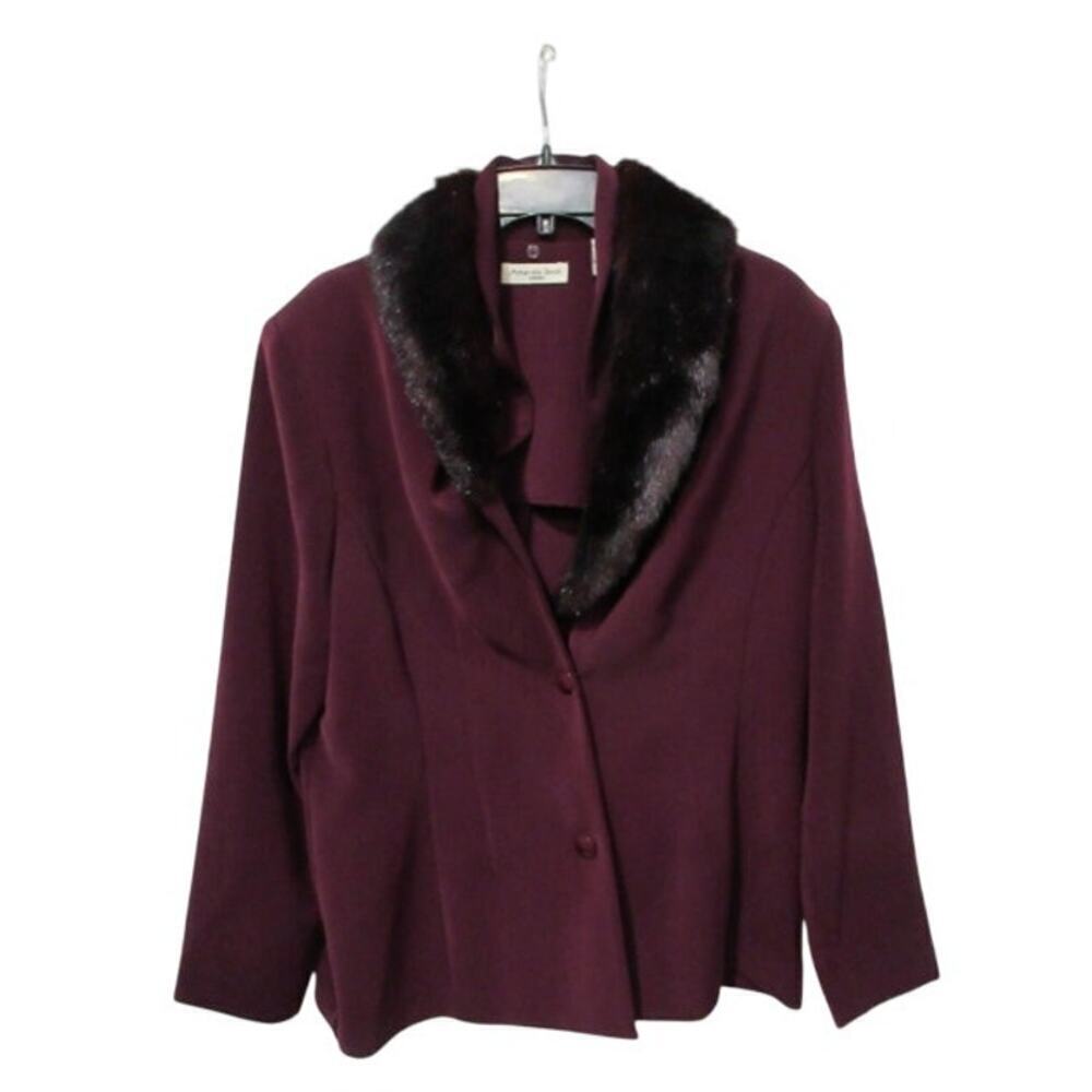 Vintage Amanda Smith Burgundy Blazer w/ Faux Fur Collar
